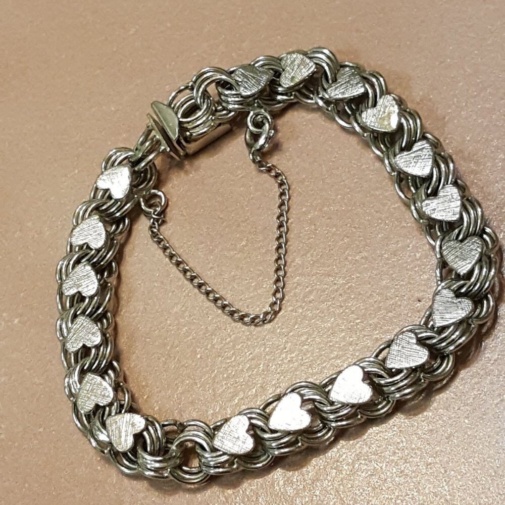 JB Jacoby Bender Sterling Silver Heart Motif 7" Double Chain Link Bracelet